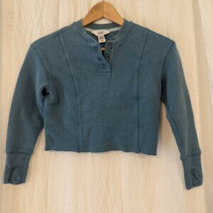 Athleta Girl's Long Sleeve Textured Top Henley Dark Teal Blue Green XS 6